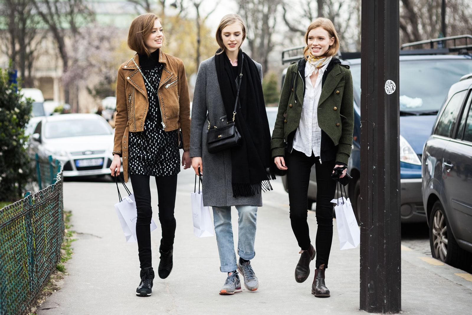 Models Emmy Rappe, Hedvig Palm and Julia Hafstrom after the Giambattista Valli Fall/Winter 2015-2016 fashion show in Paris, France