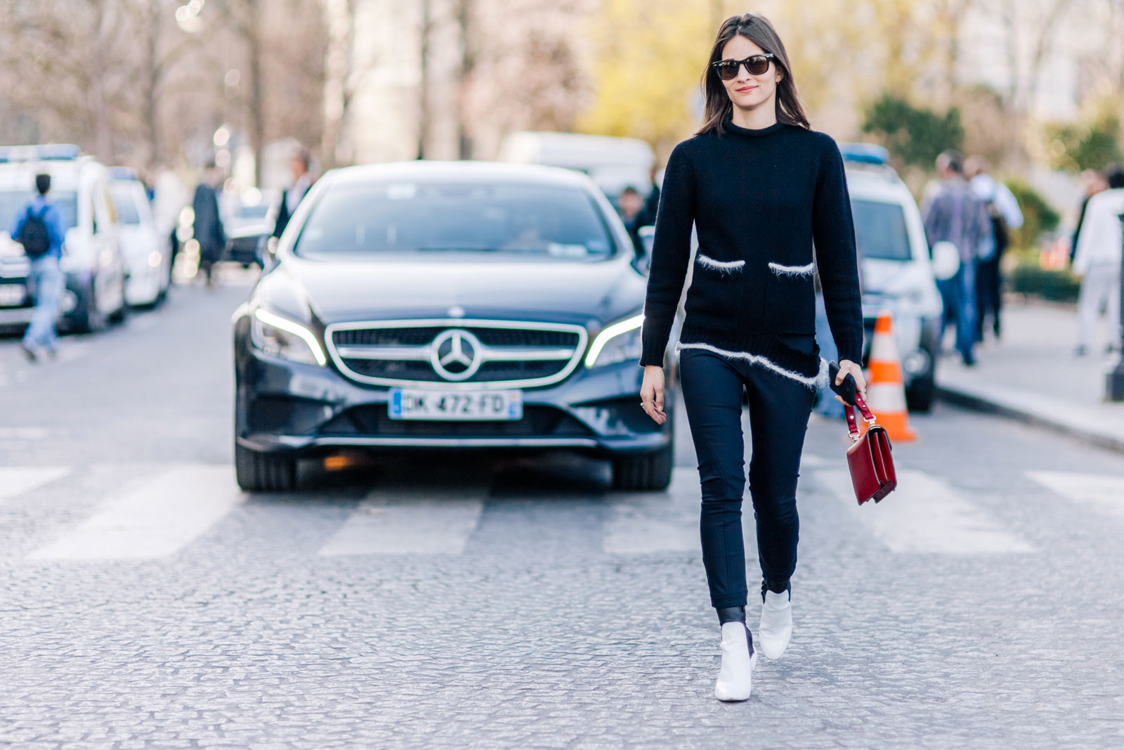Maria Duenas Jacobs wearing The Row pants, Louis Vuitton boots and Gucci bag before the Chloe Fall/Winter 2015-2015 fashion show in Paris, France