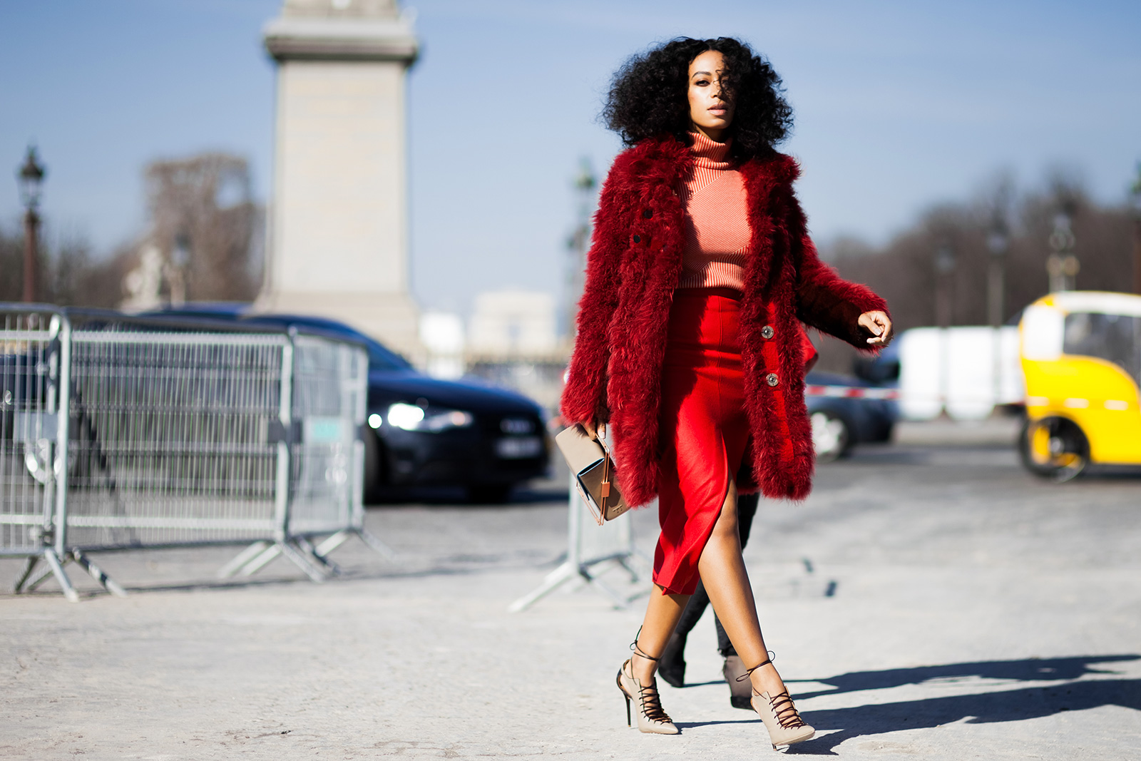 Solange Knowles arriving at the Carven Fall 2015 fashion show at the Tuileries in Paris, France