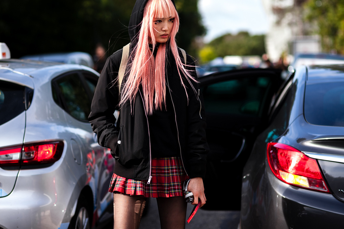 Model Fernanda Ly after the Louis Vuitton Spring 2016 fashion show in Paris, France