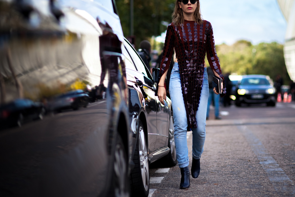 Stylist Megan Gray after the Louis Vuitton fashion show in Paris, France