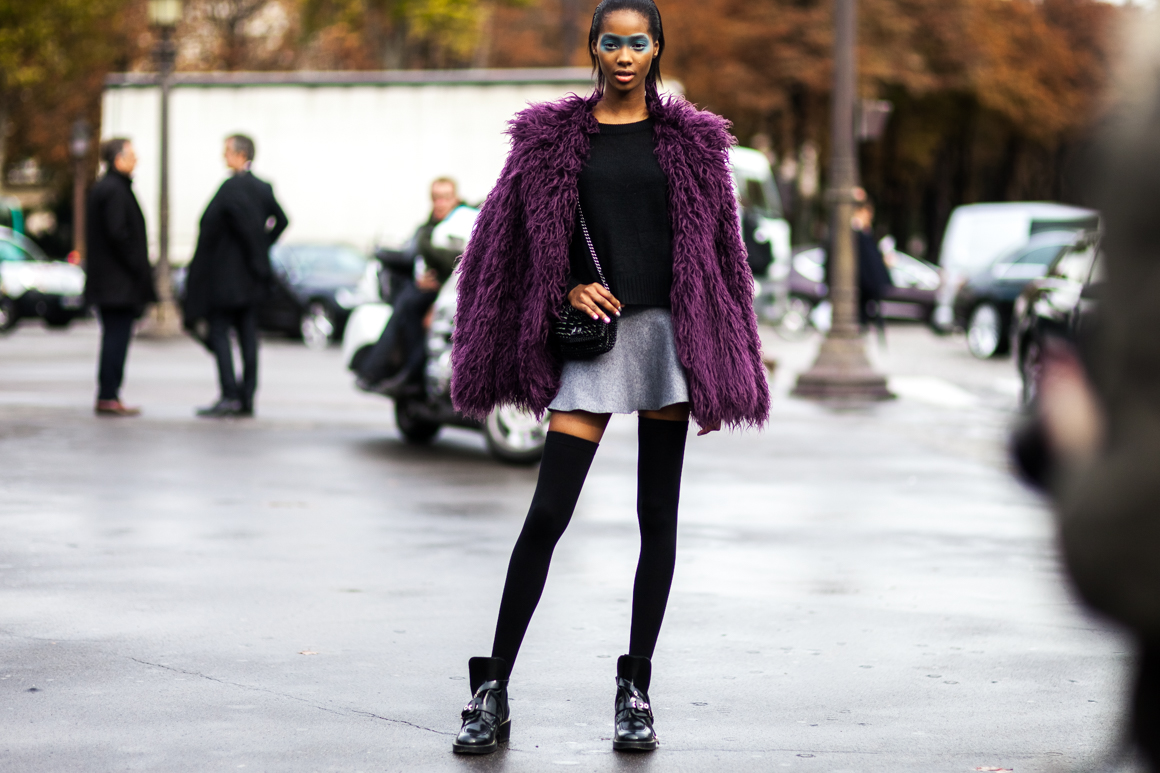 Model Tami Williams after the Chanel Fashion show in Paris, France