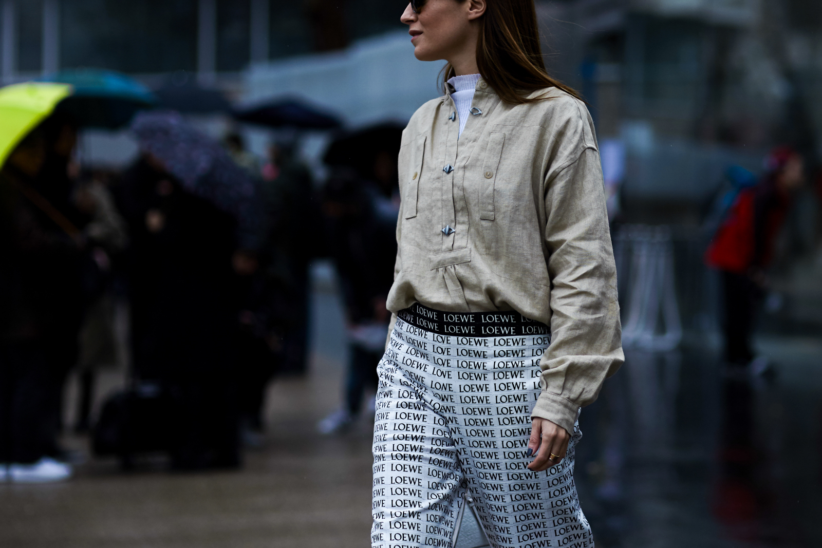 Street Style Photo: Fashion Blogger Gala Gonzalez wearing a Loewe outfit at the Loewe Fall/Winter 2016-2017 fashion show in Paris, France