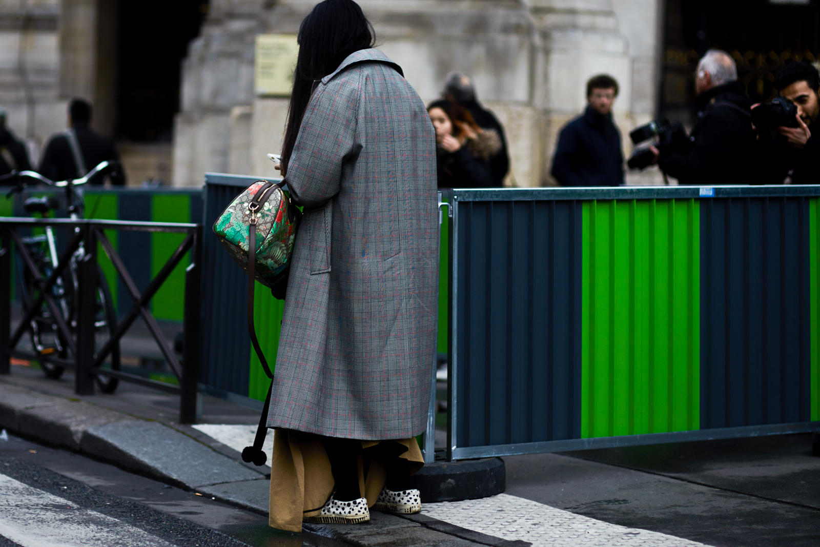 PFW Street Style: Fashion Blogger Susie Lau wearing a long coat and Gucci bag before the Stella McCartney Fall 2016 fashion show in Paris, France