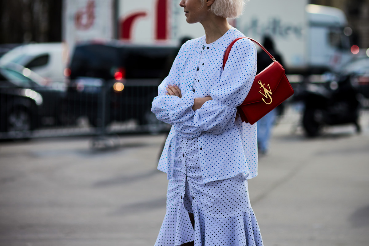 PFW Street Style: Olga Karput wearing J.W Anderson before a fashion show in Paris, France