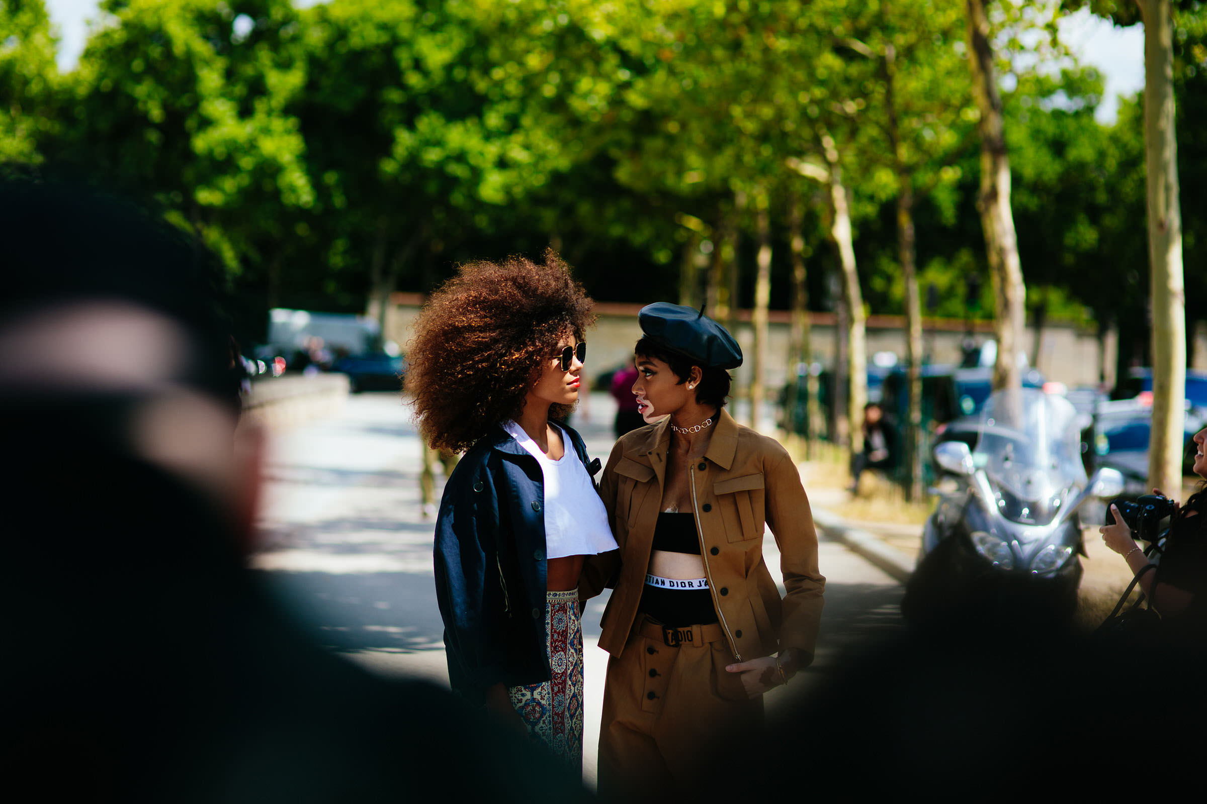Model Winnie Harlow with a friend before the Dior FW17 Couture show in Paris, France